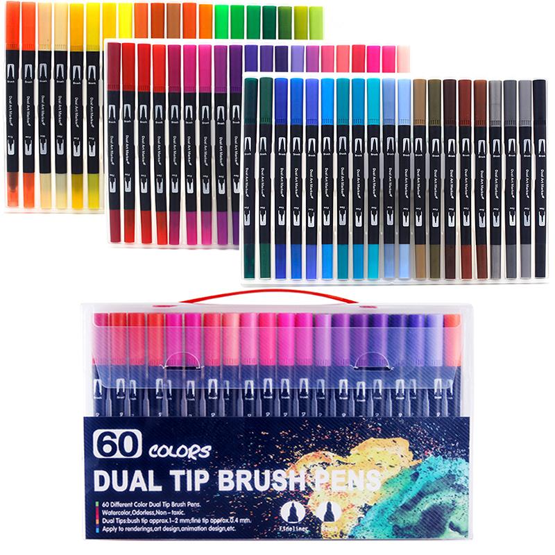 

Watercolor Art Markers Brush Pen Dual Tip Fineliner Drawing for Calligraphy Painting 12/48/60/72/100/132 Colors Set Art Supplies