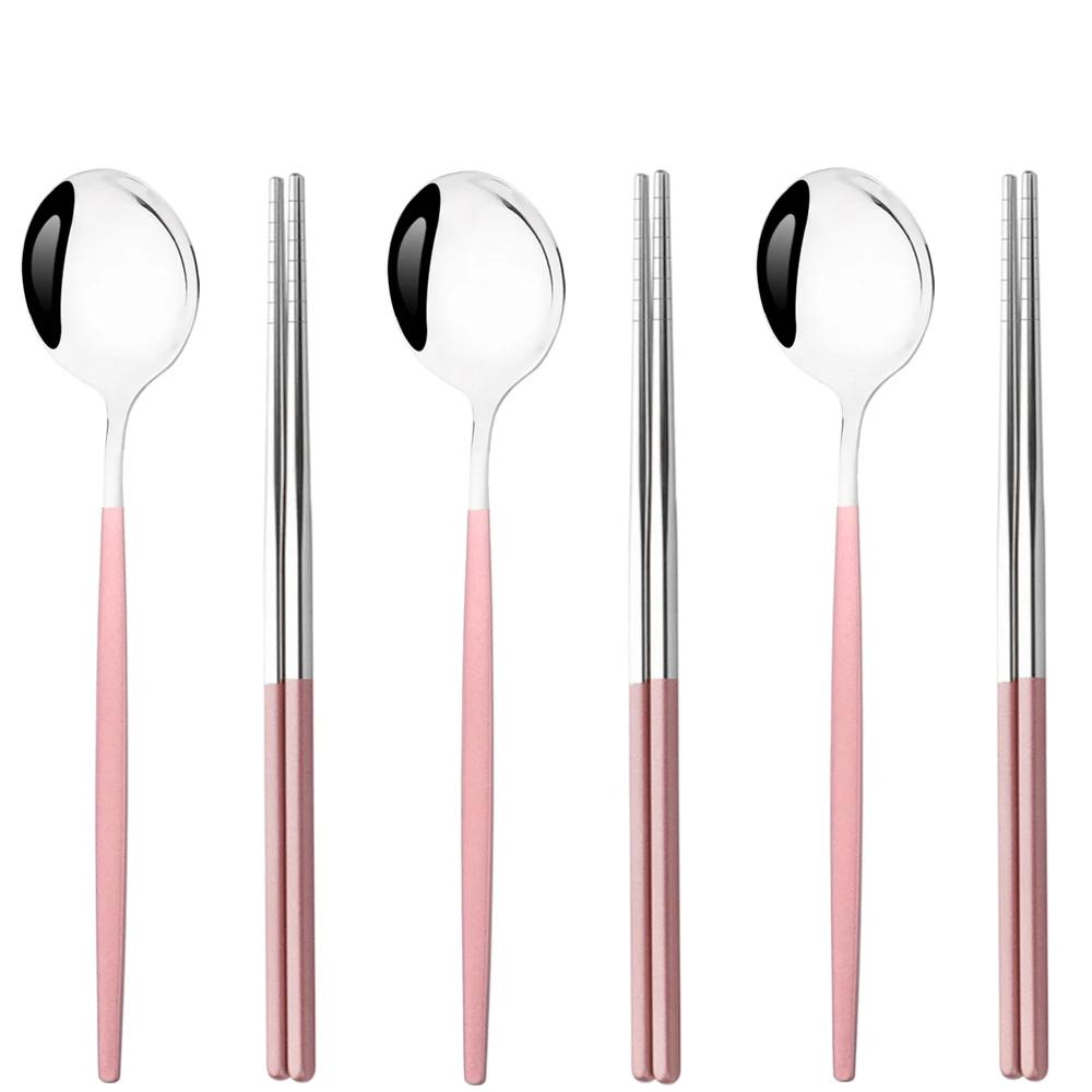 6Pcs High Quality Dinnerware Set Stainless Steel Flatware Set Mirror Kitchen Tableware Gold Dinner Spoon Chopsticks Cutlery Set