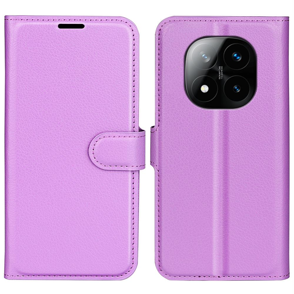 

Чехол для Xiaomi Redmi Note 14 Pro+ 5G Текстура личи Ударопрочный Кожаный Чехол-кошелек для телефона Purple