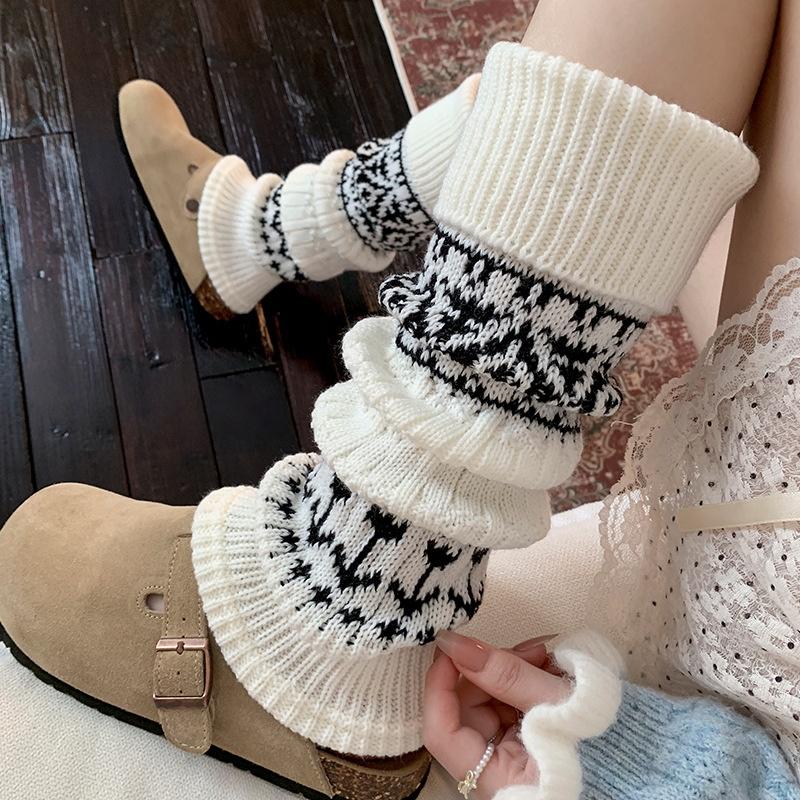1Pair Women Autumn Winter Legwarmers Socks Retro Knitted Kneepad Leg Warmer Female Girls Pile Heap Socks Outdoor Warm Socks