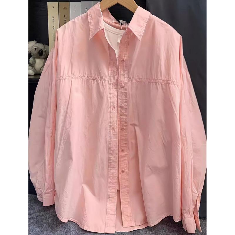 Women's Loose Pure Cotton Solid Color Shirt - Casual, Slim, Versatile Layering Top for Spring/Autumn, Sun-Proof and Stylish.