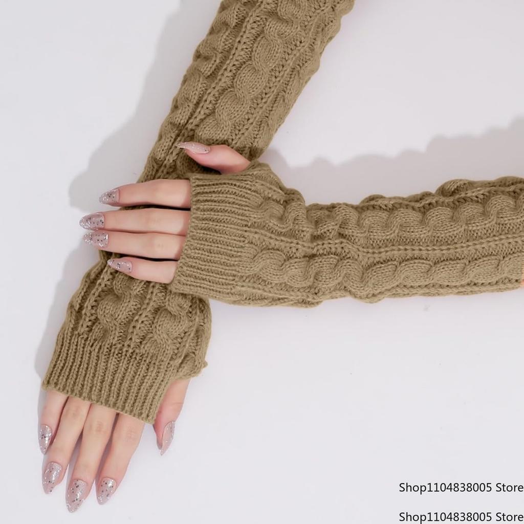 New Women'S Knitted Arm Warmers Gloves: Cable - Knit Design, Fingerless, Warm & Stylish For Autumn, Winter, Daily Wear, Office
