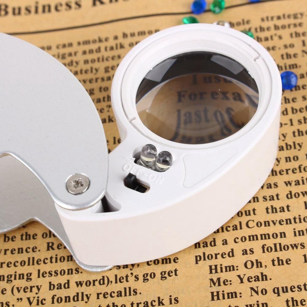 Silber 40X Leselupe Glas Juwelierlupe Beleuchtete Lupe mit LED-Lampe