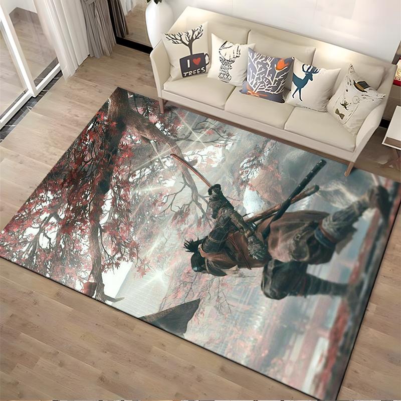 Samurai Warrior Under Maple Tree Carpet, Japanese Style Home Decor Rug Suitable for Use As an Anti-slip for Living Room Bedroom Sofas