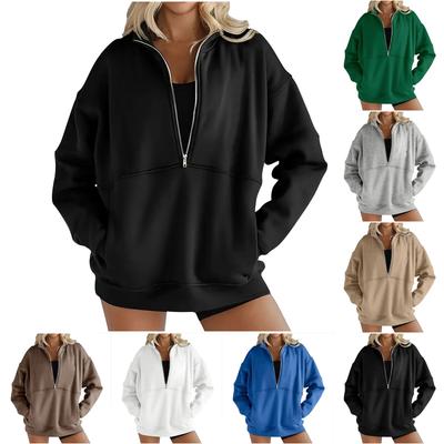 Damenmode Lässig Halb-Reißverschluss Locker Langarm Einfarbiges Sweatshirt