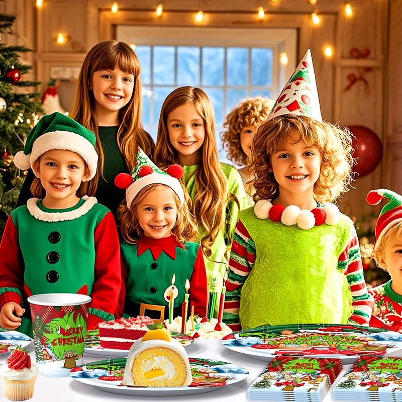 1Set Disposable Tableware Set Spoon X-mas Party Decorations Party Supplies Fork Happy New Year Paper Plates Merry Christmas