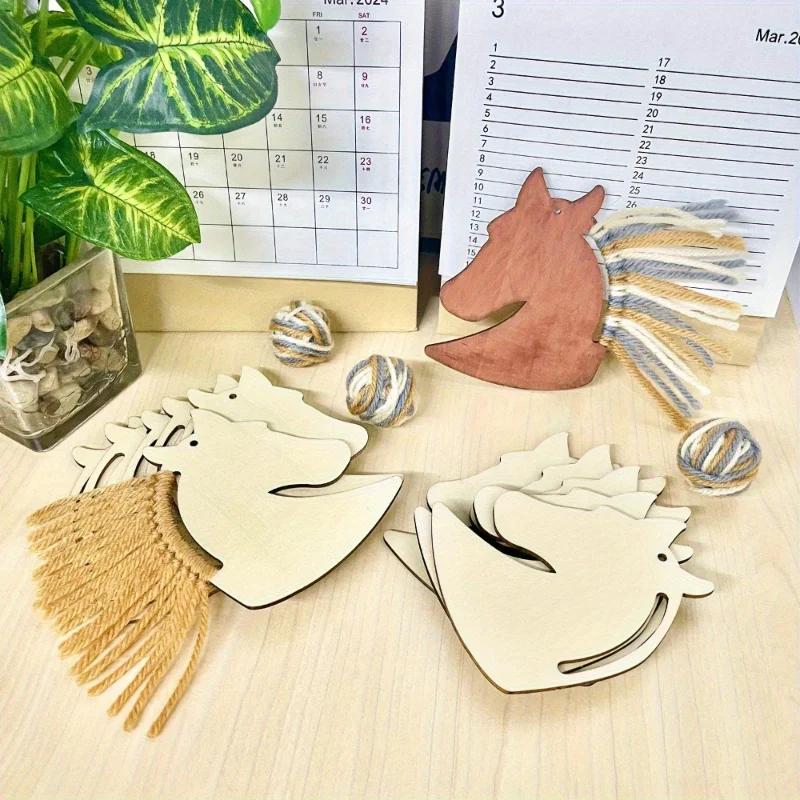 Top Quality 24 Pcs Wooden Horse-head-shaped Decorations, Painting Supplies, Diy Handicrafts, Wooden Hanging Decorations