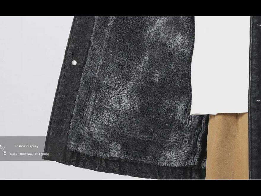 Men's Winter Fleece-Lined Loose-Fit Denim Jacket with Hood - Trendy Mid-Length Lambskin Windbreaker