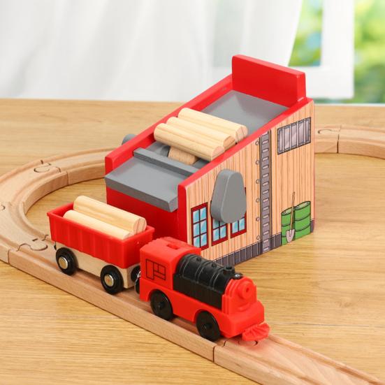 Wooden Lumber Yard Blocks Car Kit Model Kids Toy Train Track Scene Accessories