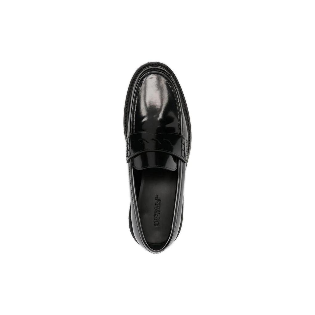 Off-White Top Layer Cowhide Round Toe Slip-On Loafers Men Loafers Black OMIG008F23LEA0011010