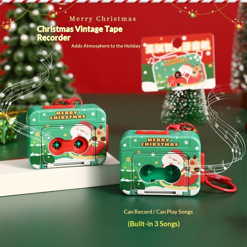 Cute Vintage Tape Recorder Keychain Pendant Cool Sound Built In Three Music Can Play To Celebrate Christmas Atmosphere Keychain