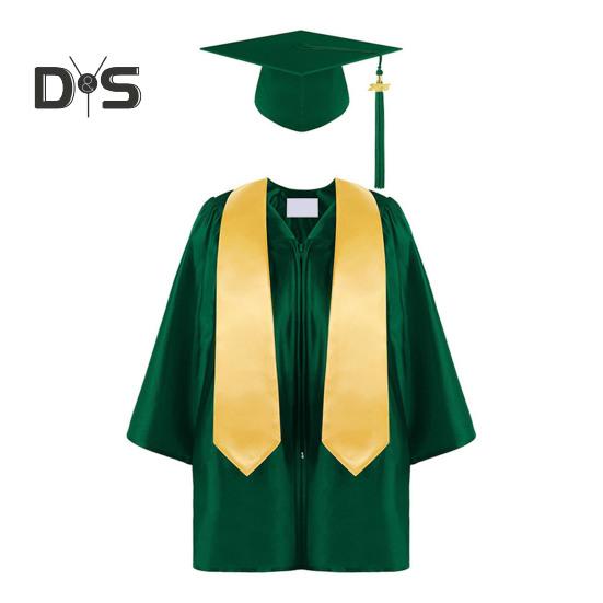 3 Pcs/Set Children Kindergarten Graduation Uniform with Tassel Hat And Shawl V Neck Calf Length Long Sleeve Zipper Closure Elementary Graduation Robe