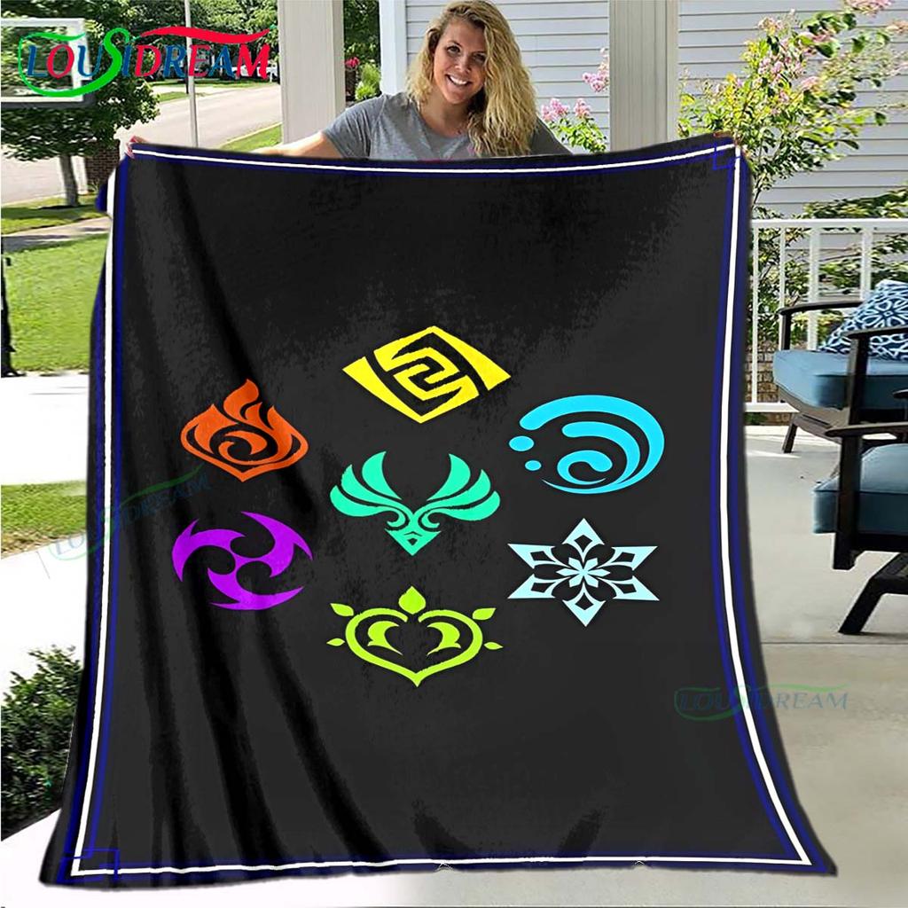 Hot Genshin Impact Runes Pattern Blanket Flannel Thin Blanket Portable Home Travel Office Lunch Break Blanket Birthday Gift