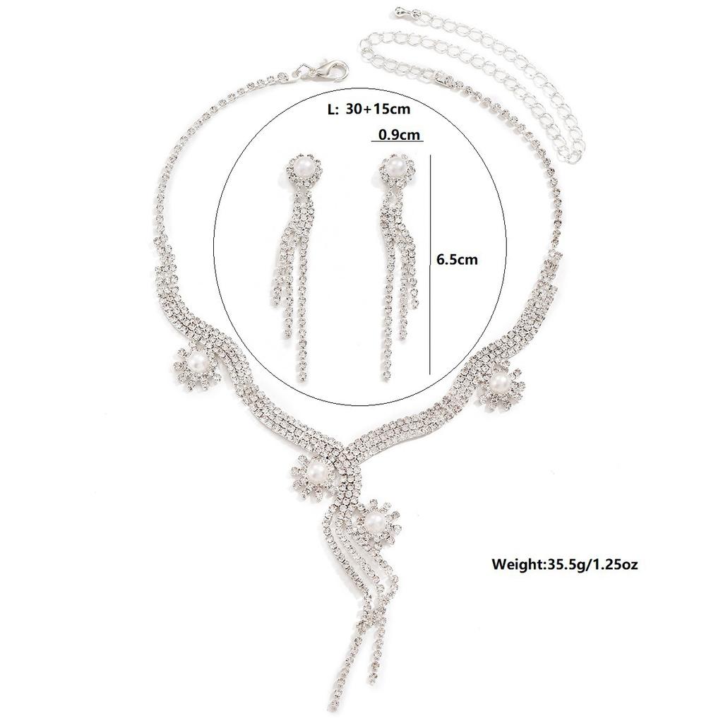 Gioielli Moda Sposa Catena Artiglio Strass Perla Delicata Collana Orecchini Combinazione Catena a Due Pezzi