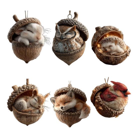 Forest Animal Acorn Ornaments Acrylic Cute Christmas Trees Hanging Decorations Rustic Home Decor Holiday Gift for Animal Lovers