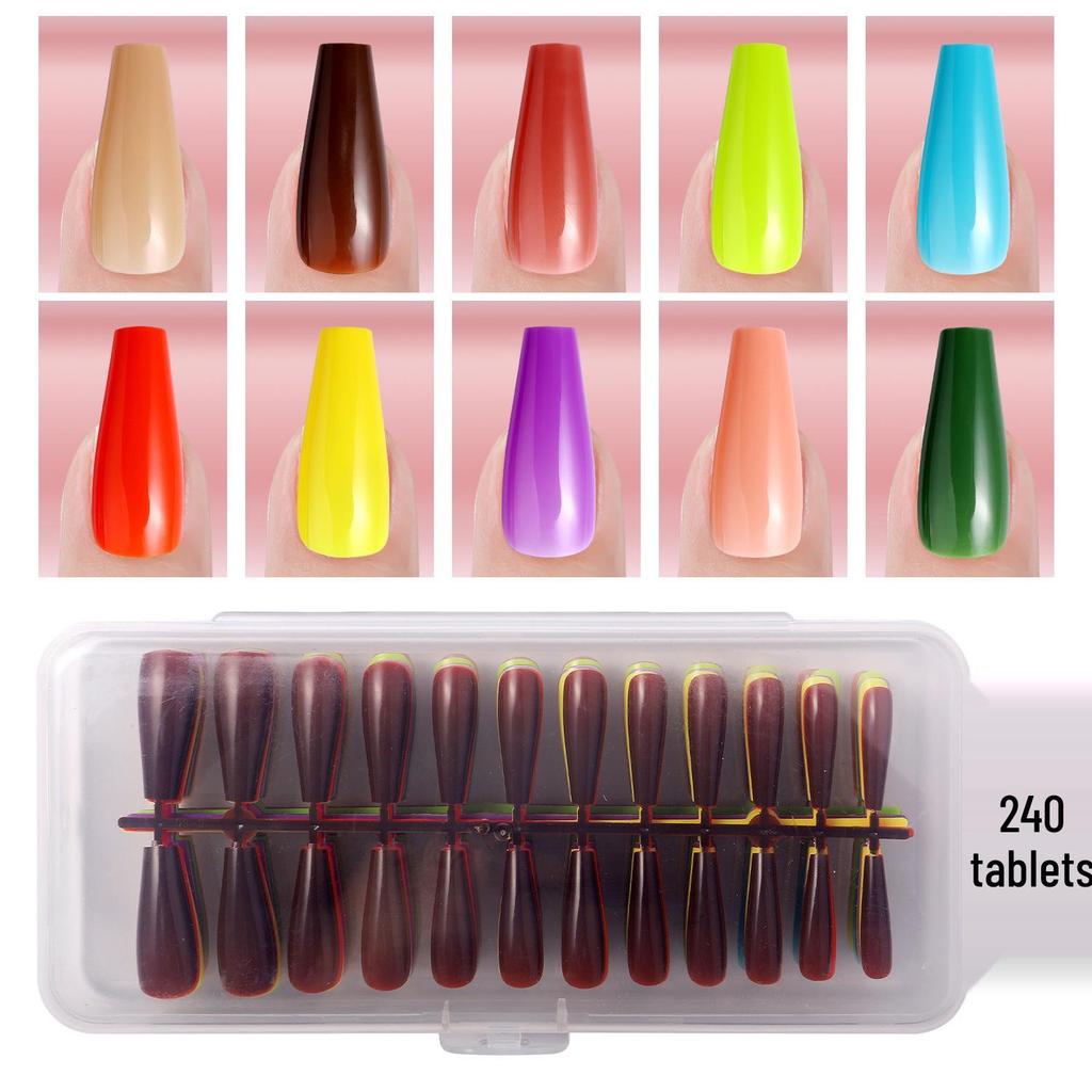 Solid Color Manicure Nail Tips Set with Multi-color Options - 240 Wearable Fake Nail Stickers