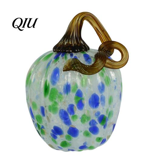 Unique Glass Art Pendant Hand Blown Pumpkin Figurine, Creative Adornment for Desktop Decoration, Fall Rainbow Light Refraction Decor