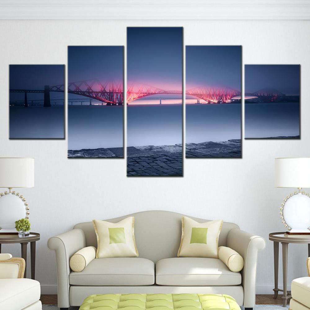 

5 Pieces Canvas Wall Arts Poster Painting World Forth Bridge United Kingdom Wallpaper Home Decor Picture Printing Living Room 20X35 20X45 20X55CM