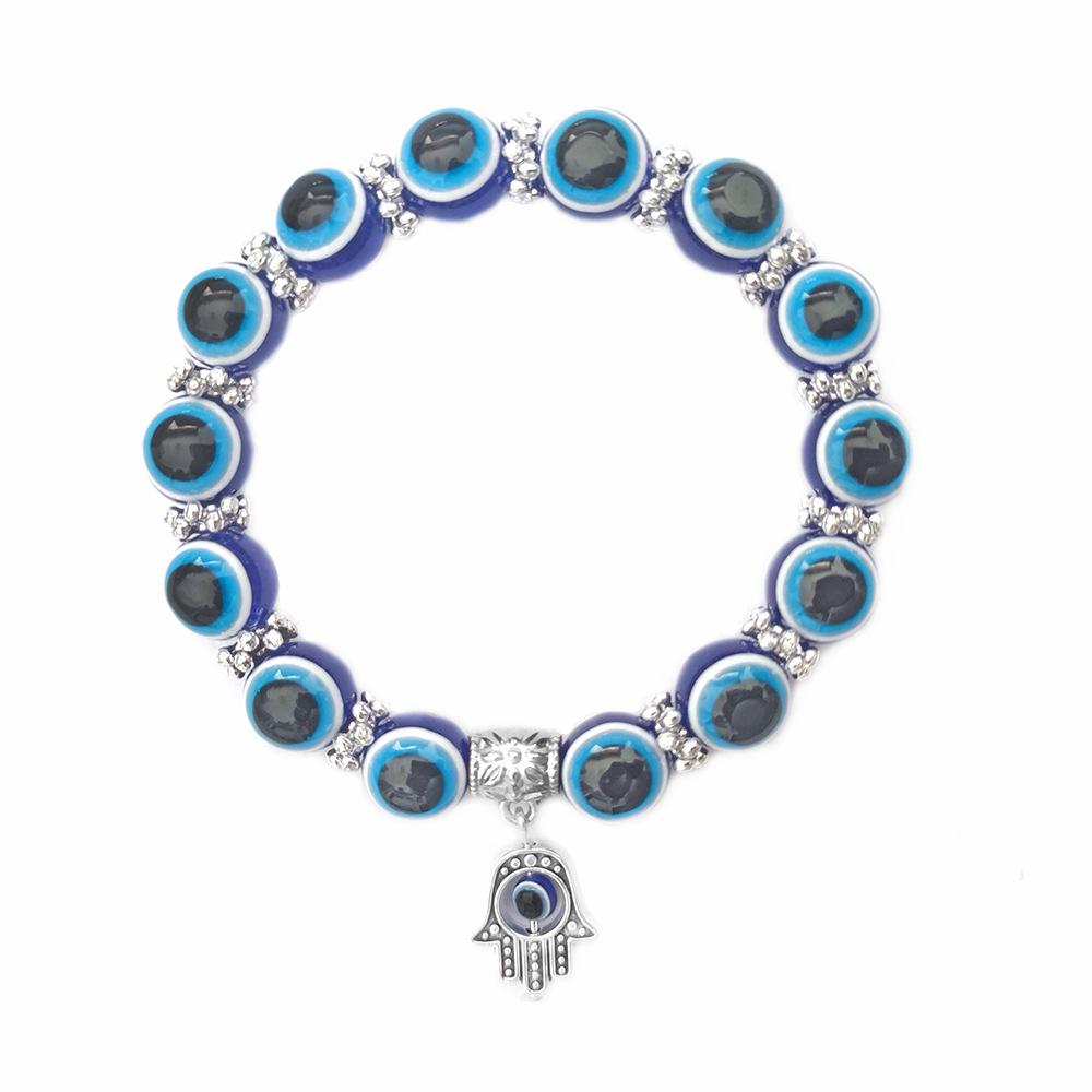 Handmade Beaded Turkish Blue Eye Bracelet Hamsa Talisman Evil Eye Charm