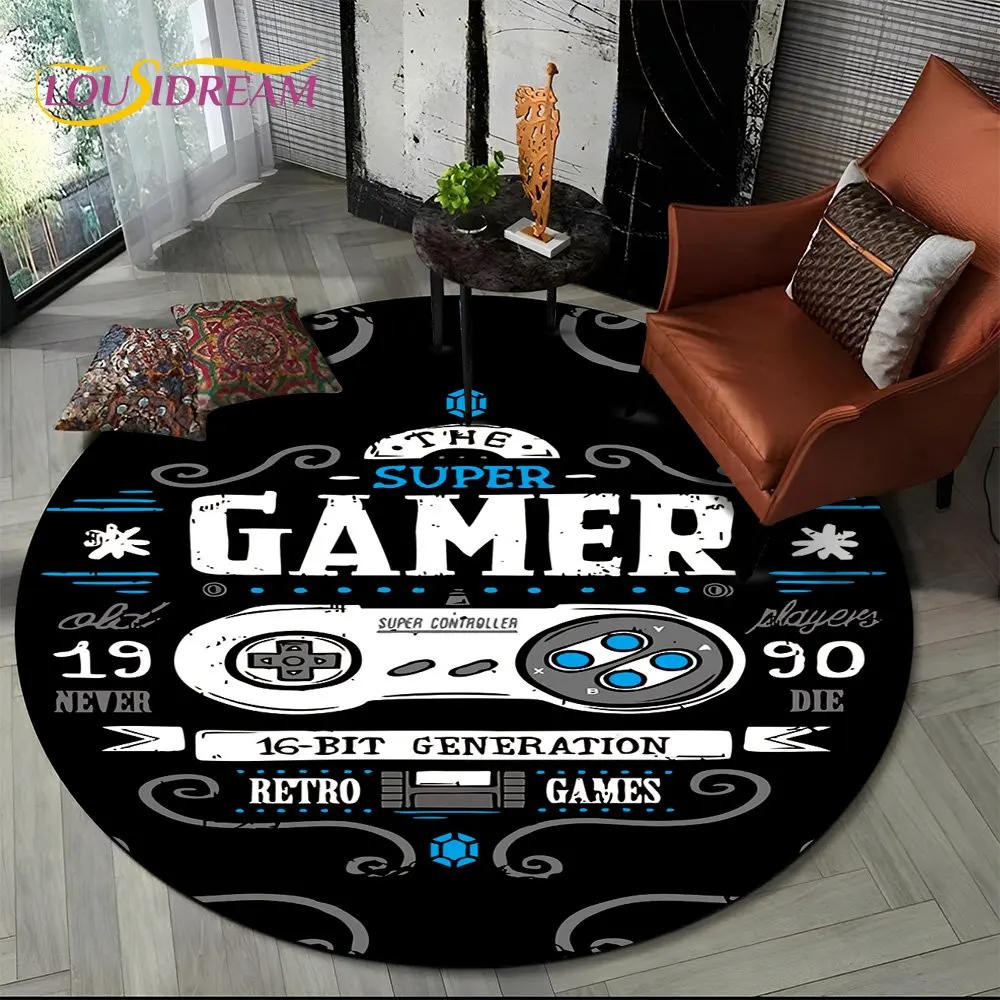 Cartoon Gamer Game Controller Round Area Rug,Circle Carpet Rug for Living Room Children's Bedroom Sofa Decor,Non slip Floor Mat