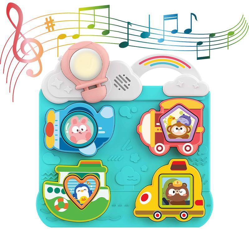 Montessori Busy Board Toy With Music & Light Fun Vehicle Building Blocks Cute Bear Monkey Bunny Matching Toys For Toddlers Kids