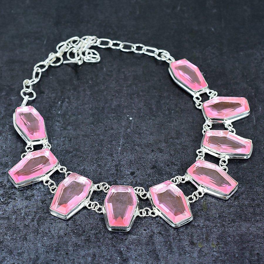 Pink Kunzite Gemstone 925 Sterling Silver Jewelry Necklace 18"