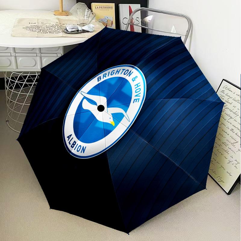 Brighton & Hove Albion Crest Automatic Folding Umbrella - 8-Rib Travel Umbrella with Auto Open/Close & Portable Gifts for holidays or birthdays
