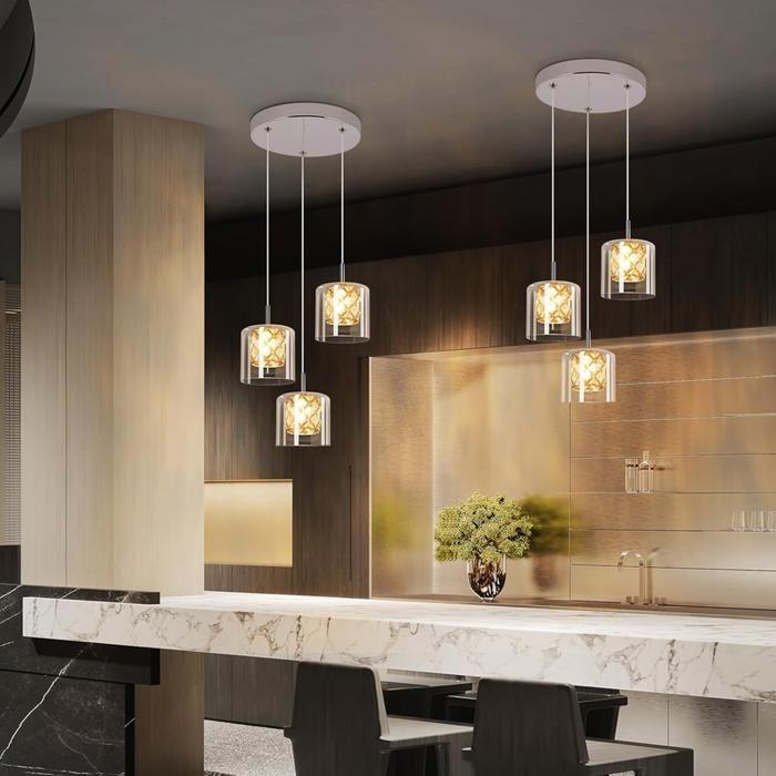 Lampe suspendue - NETTLIFE - 3 flammes 120cm - Verre - Métal - Culot G9