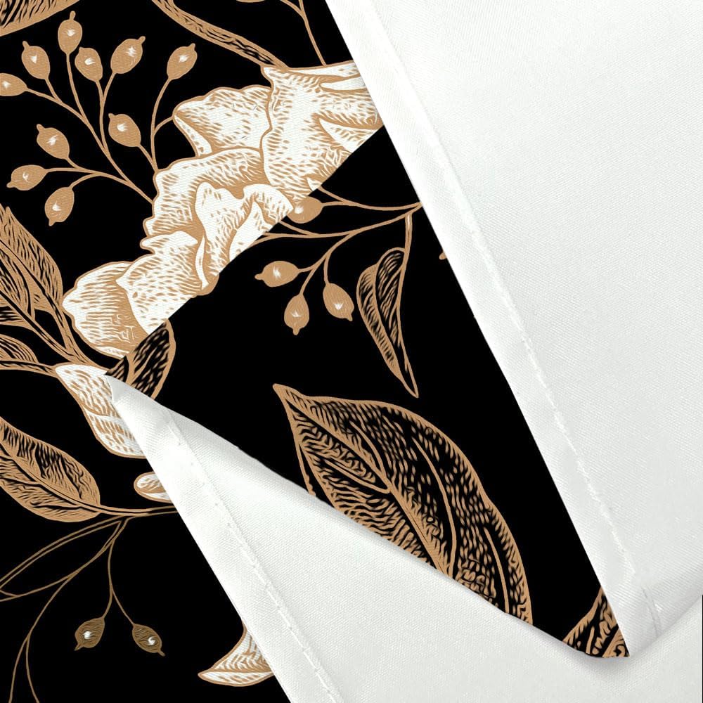 Torich Black Gold Floral Shower Curtain, Boho Dark Roses Leaves Botanical Aesthetic Flower Shower Curtain For Bathroom With Hook