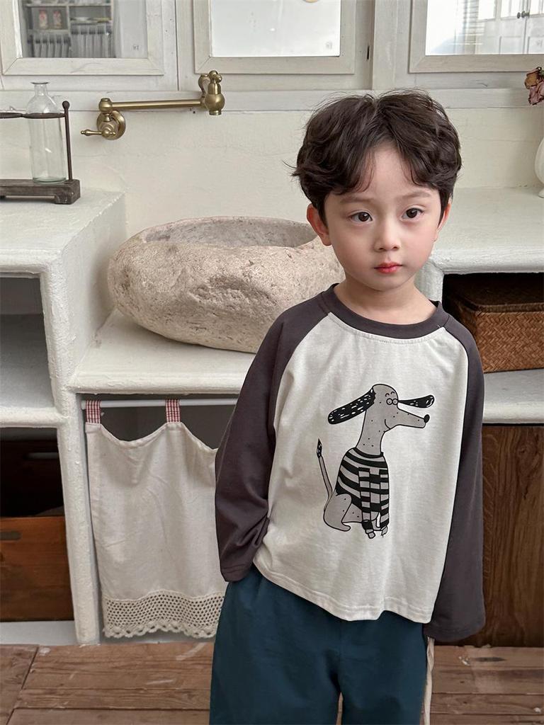 Autumn 2024 Kids' Raglan Sleeve T-shirt with Cartoon Print