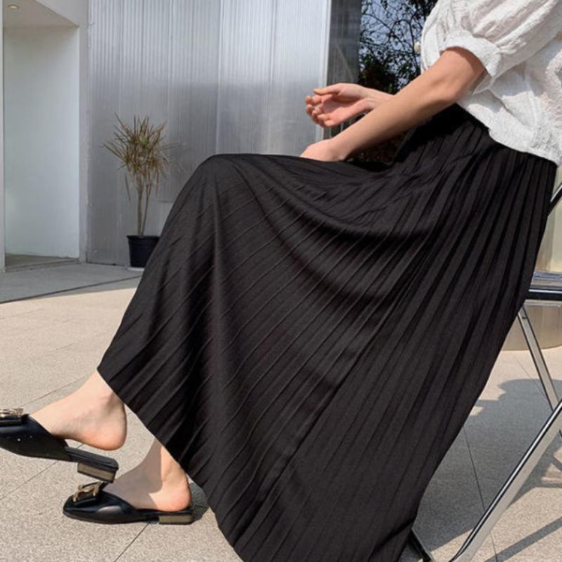 Spring and Autumn New Fashion Women's High Waist Pleated Solid Color Half Length Elastic Skirt Promotions Lady Black Pink