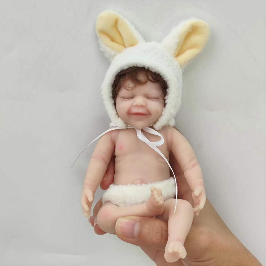 6 tums realistisk simuleringsdocka Solid mjuk silikon Återfödelsedocka April Mini Handlek Babydockor Dusch Byta kläder Docka Palm Leksak