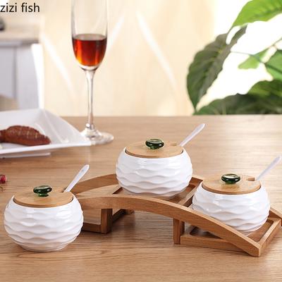 Ceramic Seasoning Jar 3 Piece Set Home Kitchen Supplies Spice Container Spice Jar Condiment Bottle Salt Shaker Seasoning Box