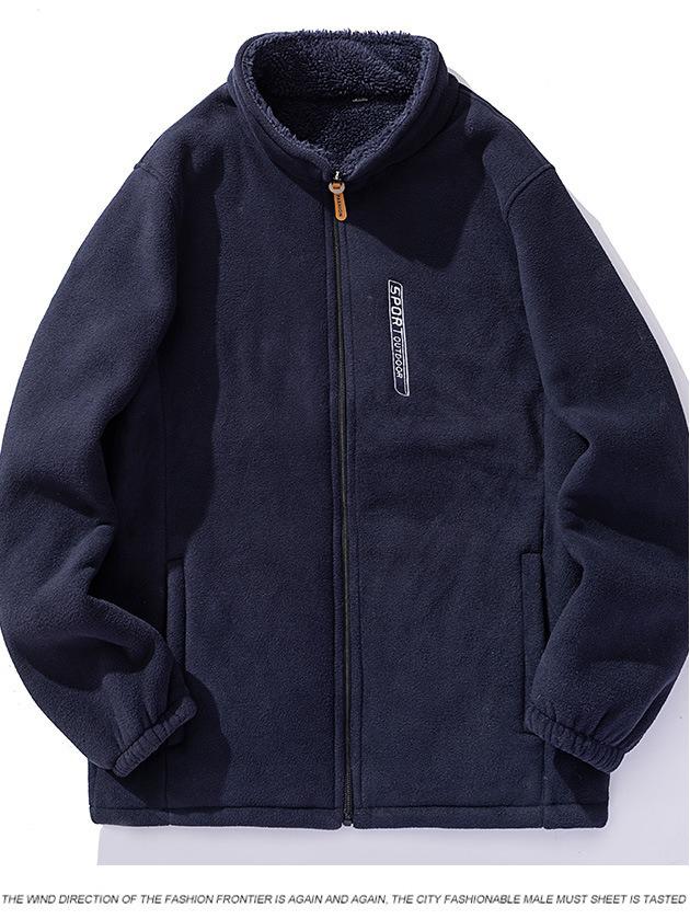 Men's Autumn Winter Stand Collar Thick Fleece-Lined Lambswool Jacket