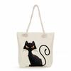 Black cat print thick rope single-shoulder beach bag 7364