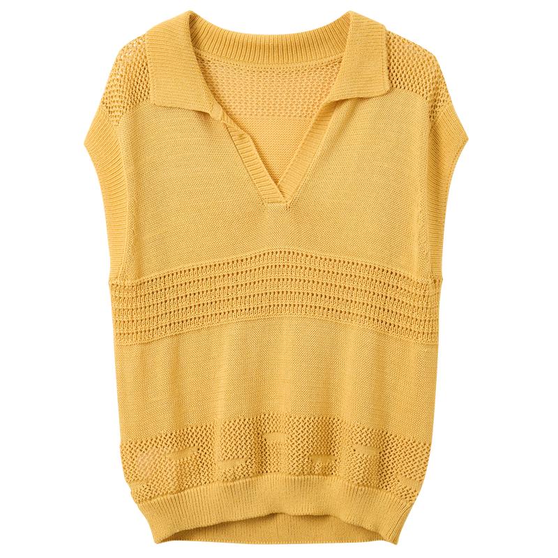 Women s Hollow Knit Polo Collar Top L
