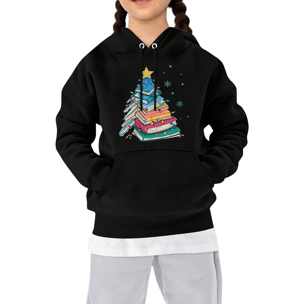Sweatshirts für Teenager-Mädchen Hoodies Langarm Kordelzug Pullover Niedlicher Aufdruck Übergroßer Hoodie Weihnachten