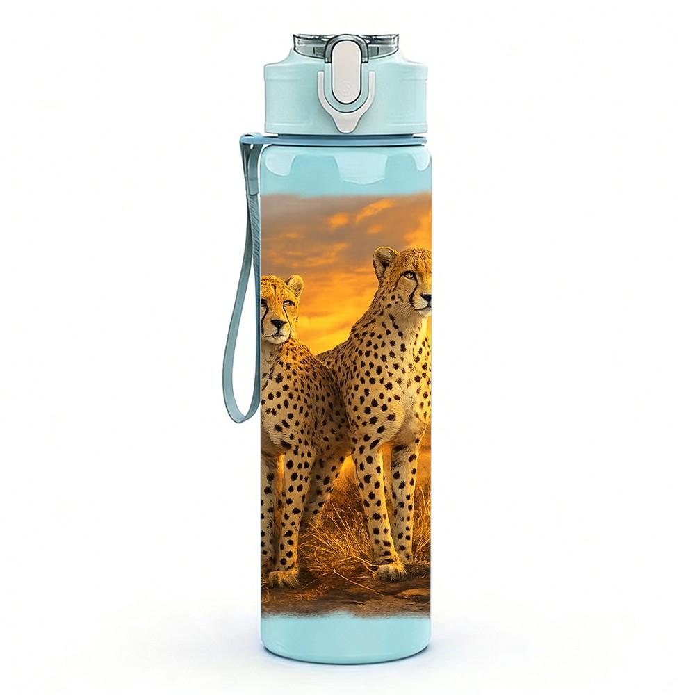 1PC Savanna Cheetah Portrait 750ml Color Plastic Sports Water Bottle Leakproof Flip Straw Lid Suitable for Sports Office Home Use