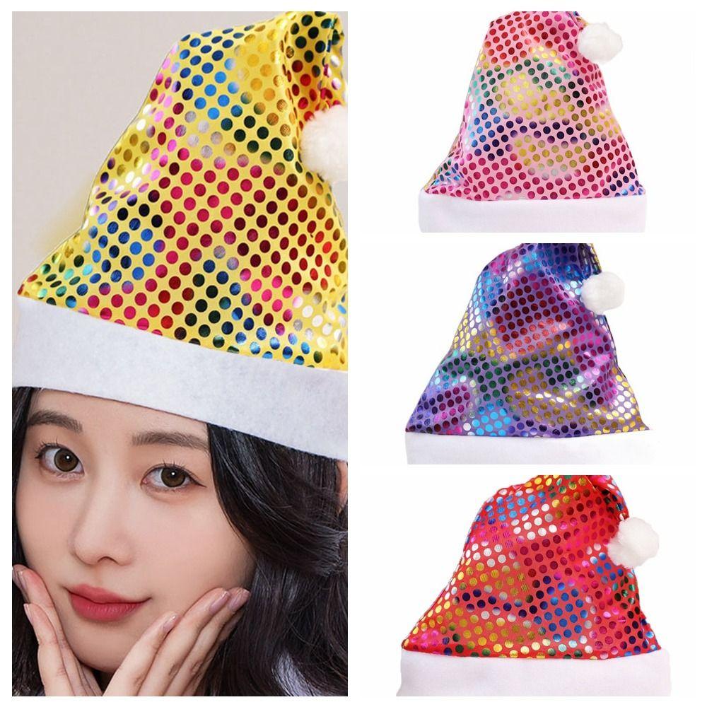 Printed Beads Christmas Hat Merry Christmas Decoration Plush Beanie Gift Santa Claus Hat  Party
