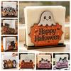 Cartoon Shape Paper Holder Happy Halloween Wooden Napkin Holder, Cute Ghost Pumpkin Black Cat Tissue Decorative Kitchen Counter Accessories Dispenser,