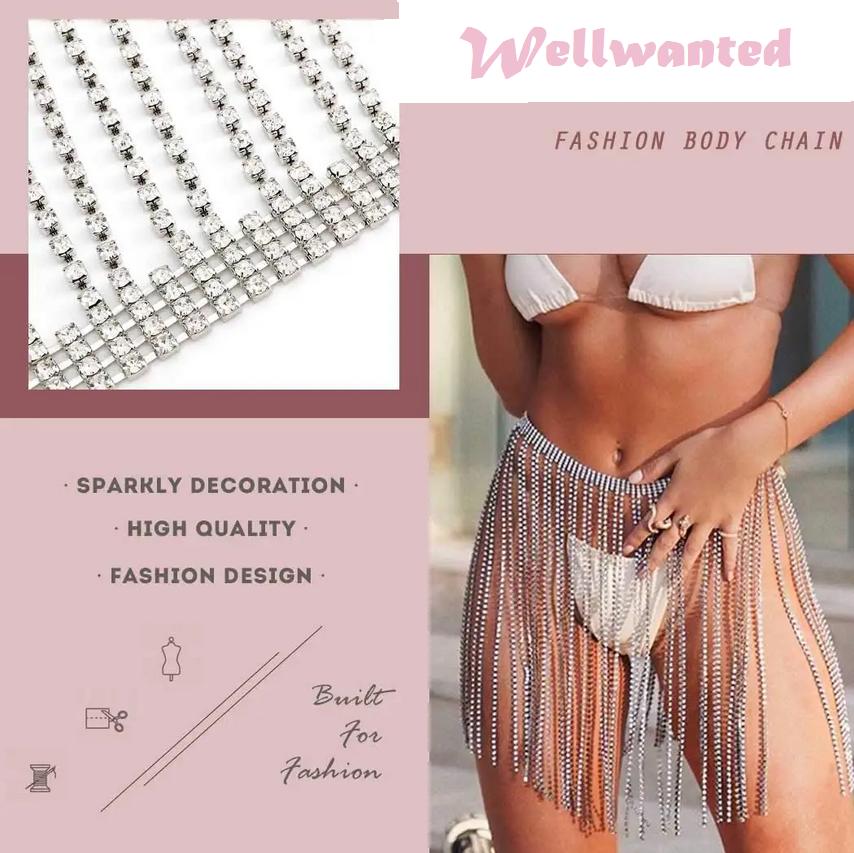 Tassel Belly Waist Chains Crystal Beach Body Chain Fashion Waist Jewelry Rave Body Accessories for Women and Girls