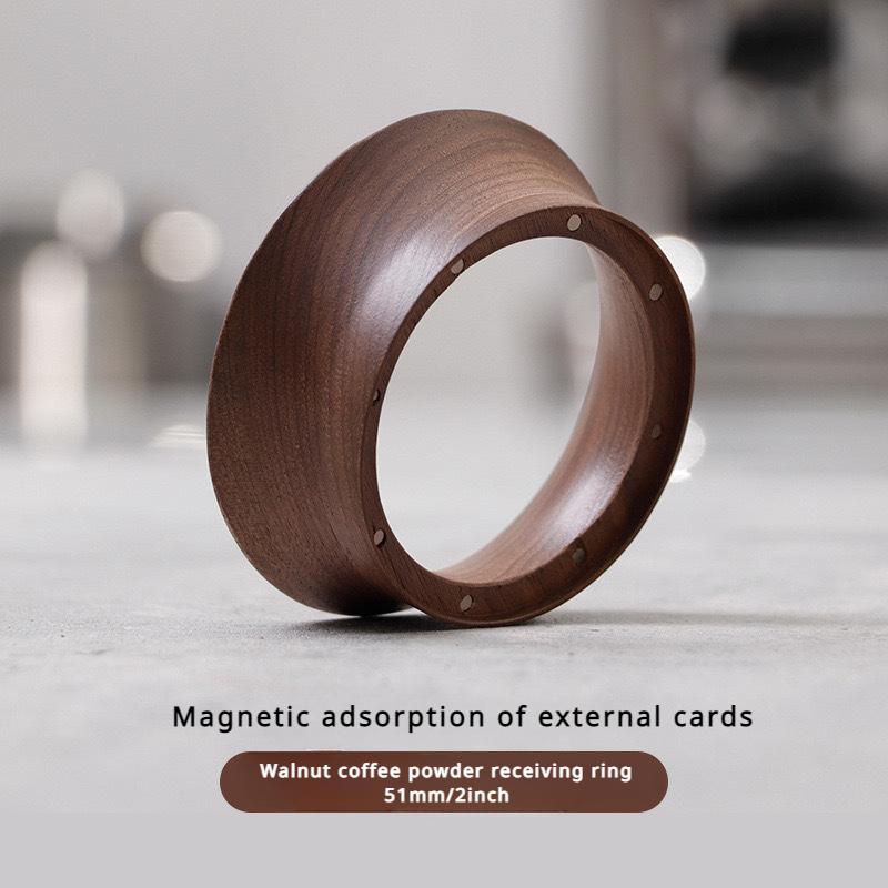 1pc Walnut wood with magnetic anti fly connecting ring, coffee handle connecting ring, grinder connecting quantitative ring