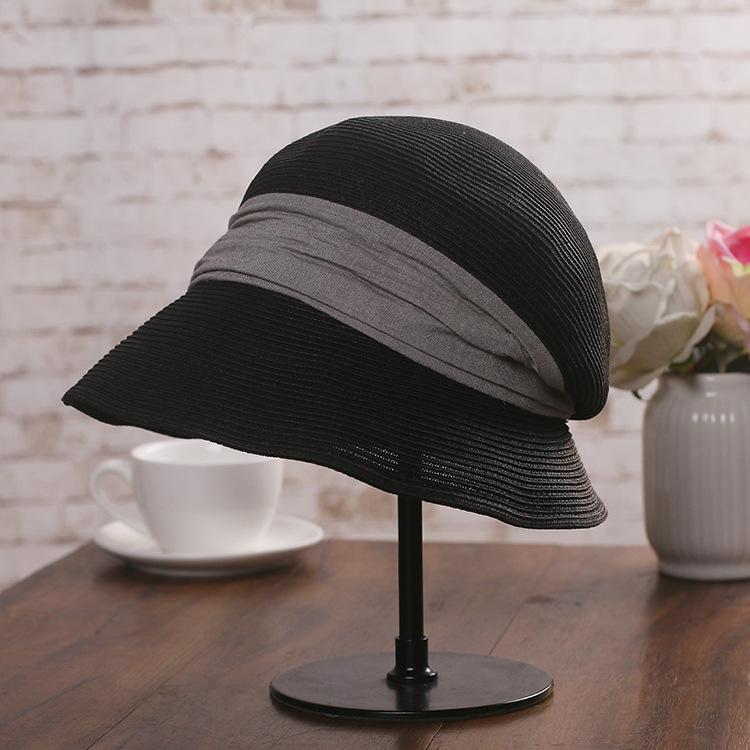 

Casual sunshade straw hat children summer eaves pleated outdoor sunscreen sun hat foldable fisherman basin hat Adult (56-58cm) чорний