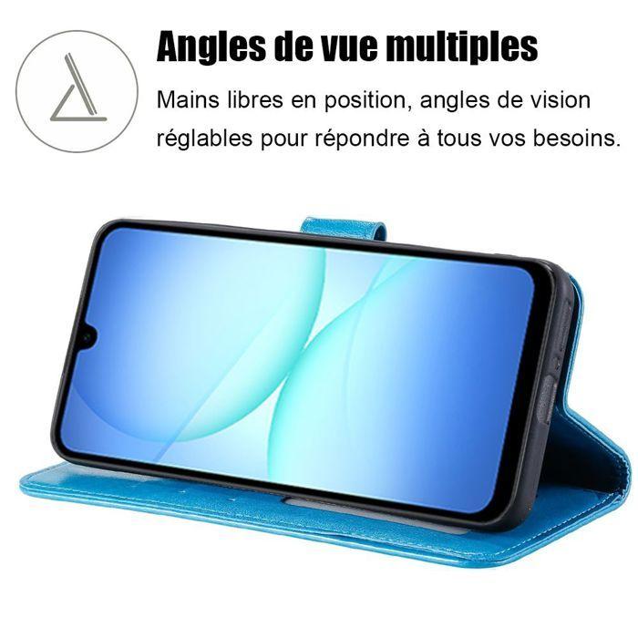 Coque de Protection - BOOLING - Samsung Galaxy A17 4G/5G - Cuir PU Bleu Motif Floral Géométrique