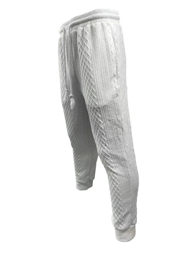 Men's Casual Trousers with Lapel Collar Heavyweight Jacquard Knit Top Plus Size Suit