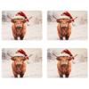 Set of 4 Christmas Highland Cow Placemats