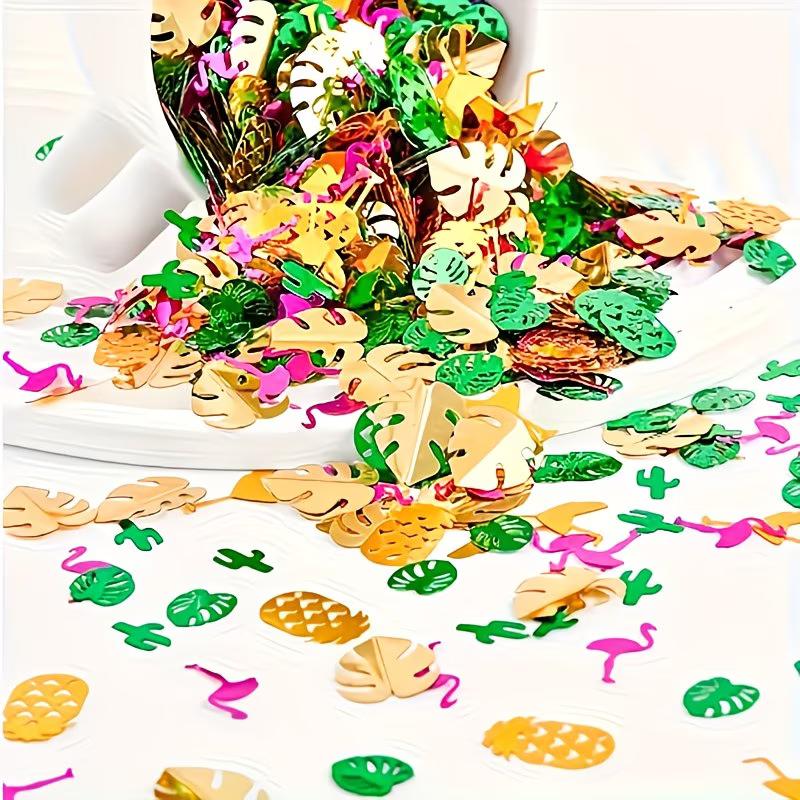 WTEMPO Hawaiian Tropical Party Confetti Colorful Shreds Glitter Flamingo Tortoise Back Leaf Palm Cactus Sequins for Summer Gathering Universal Holiday