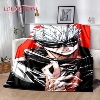 Manta de franela de anime Jujutsu Kaisen, manta suave con Yuji, Megumi, Nobara y Satoru Gojo para sofá cama