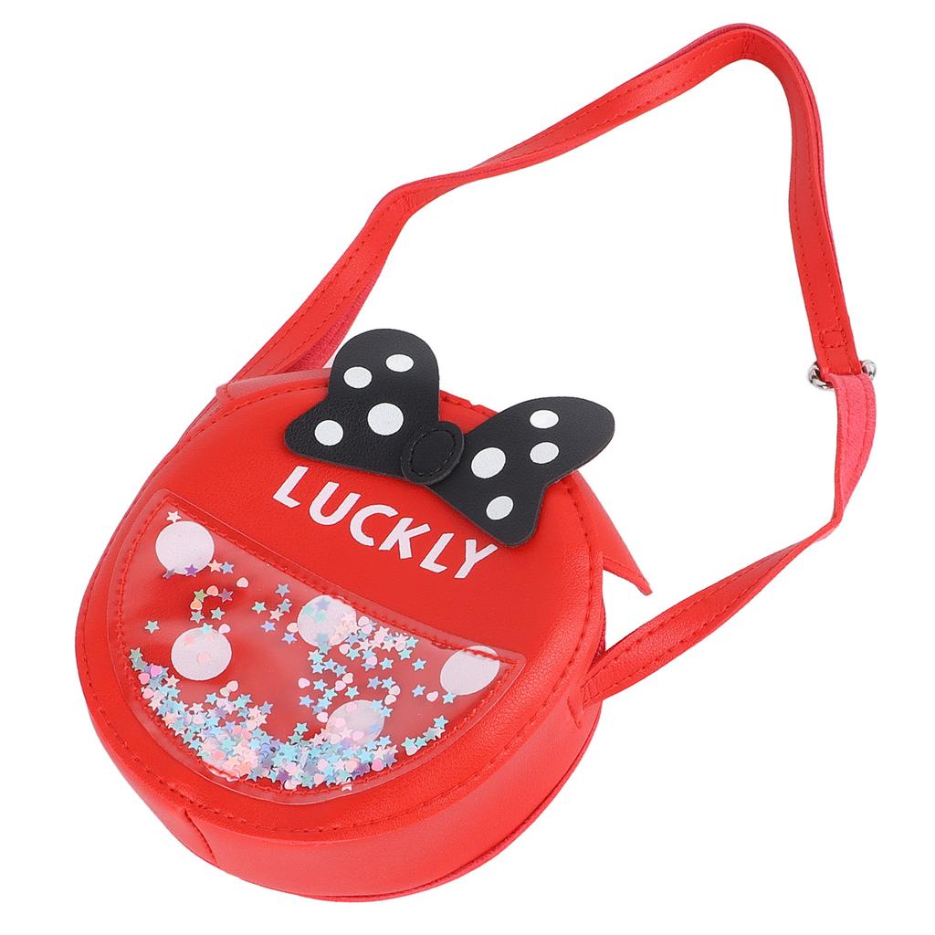Girl PU Leather Messenger Bag Exquisite Cute Cartoon Shiny Sequins Bowknot Shoulder Bag Purse Red