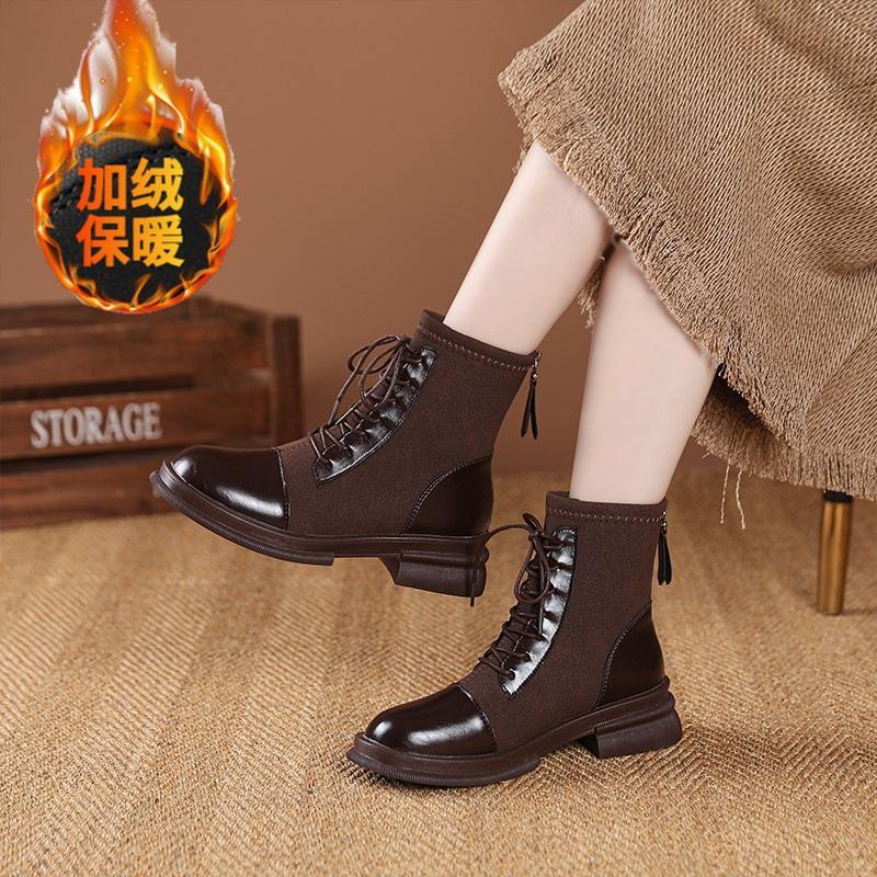 Round Heel Martin Boots British Short Boots Lace-Up Boots French Single Boots Skinny Skinny Boots